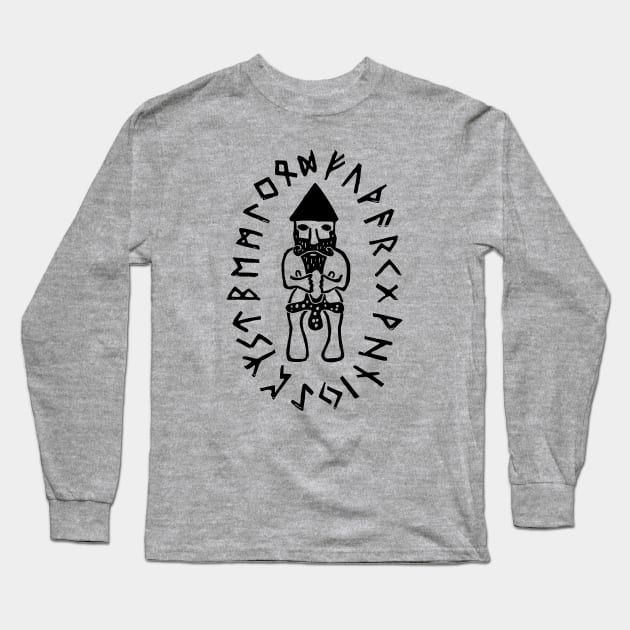 Eyrarland Thor Figure with Mjolnir and Runes (Black Ink Version) Long Sleeve T-Shirt by LaForma